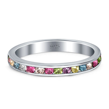 Full Eternity Stackable Band Wedding Ring Simulated Multicolored CZ 925 Sterling Silver